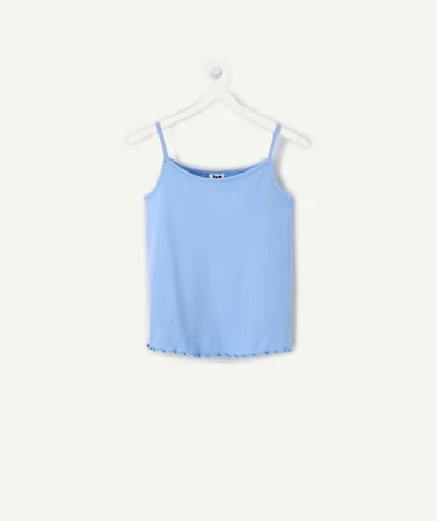Débardeur fille bleu côtelé