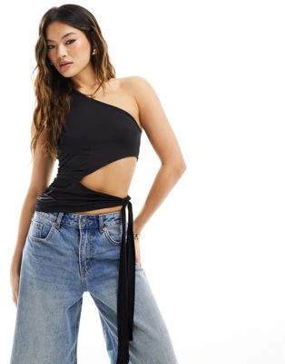 ASOS DESIGN - Top asymétrique avec liens noués - Noir