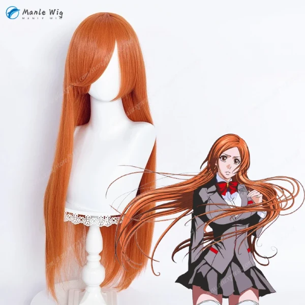 Perruque de Cosplay Inoue Orihime Orange, 80cm, perruques de Cosplay Anime pour femmes, cheveux synthétiques résistants à la chaleur, perruque de fête d'halloween + bonnet de perruque - AliExpress 200000532