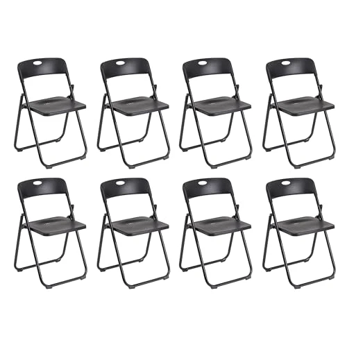Baroni Home Chaise Pliante avec Structure en Acier et PVC, Assise Salvaspace Repliable avec Pieds et Poignée, pour Voyage, Cuisine, Salon, Chambre à Coucher, 74x43x49 cm, Lot de 8, Noir