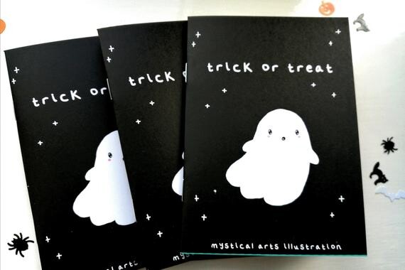 Edition limitée Trick Or Treat Halloween Art Zine, Cute, Illustration, Halloween, Spooky Season, Sticker, Ghost, Haunted House, Bat , Art