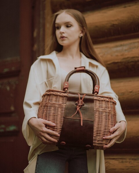 Sac en osier, sac unique, sac à provisions avec rabat, panier de pique-, panier en osier, panier de saule en cuir pleine fleur, sac de panier Birkin, sac de paille