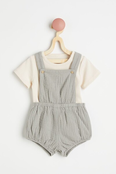 Ensemble 2 pièces en coton - Vert grisé clair/crème - ENFANT | H&M BE