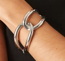 ASOS DESIGN - Bracelet avec fermoir en T et deux maillons oversize - Argenté