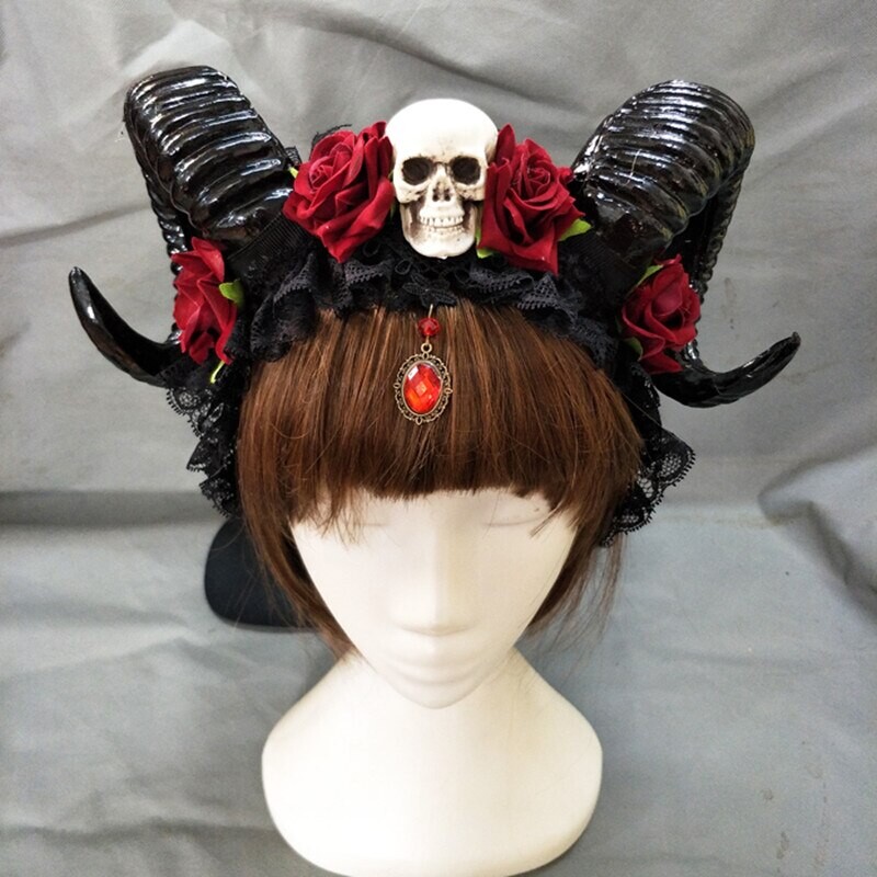 Bandeaux gothiques en cornes de démon pour Cosplay, accessoires de crâne de diable pour Halloween, couvre-chef Floral, robe fantaisie, accessoires pour cheveux