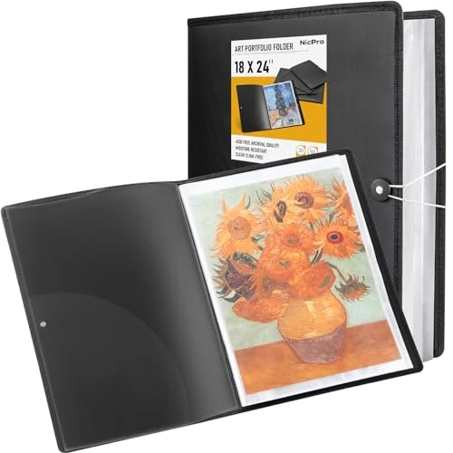 Nicpro Portfolio d'art 27,9 x 43,2 cm, grand porte-documents amélioré pour œuvres d'art avec 30 poches, 60 pages, classeur de présentation avec pochettes de protection pour enfants et artistes