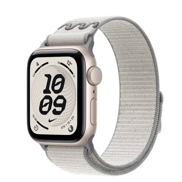 Apple Watch SE 3 GPS, Boîtier en aluminium lumière stellaire de 40 mm, Boucle Sport Nike Gris voilé