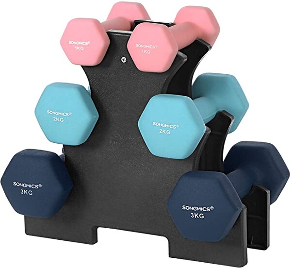 SONGMICS Set d’haltères, 3 Paires, 2x1 kg 2x2 kg 2x3 kg, Support de Rangement Offert, Salle de Sport, Musculation, entraînement, néoprène antiglisse, Rose, Bleu Clair et Bleu foncé SYL612MK : Amazon.fr: Sports et Loisirs
