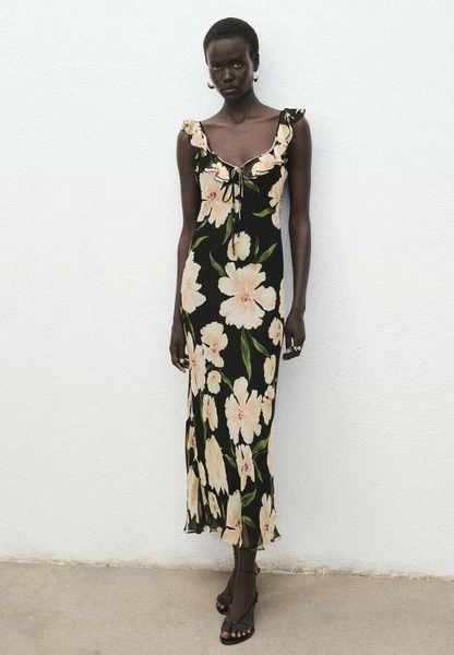 FLORAL WITH RUFFLE DETAIL - Maxi dress - black