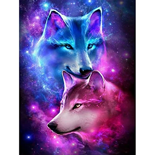 MXJSUA 5D Diamond Painting Loups 5D Diamant Painting Diamant Broderie Diamant Kit Complet, Peinture Diamant Loups Diamond Painting Animaux Kit Complet Peinture Diamant 5d Complet 30x40cm Loup Coloré
