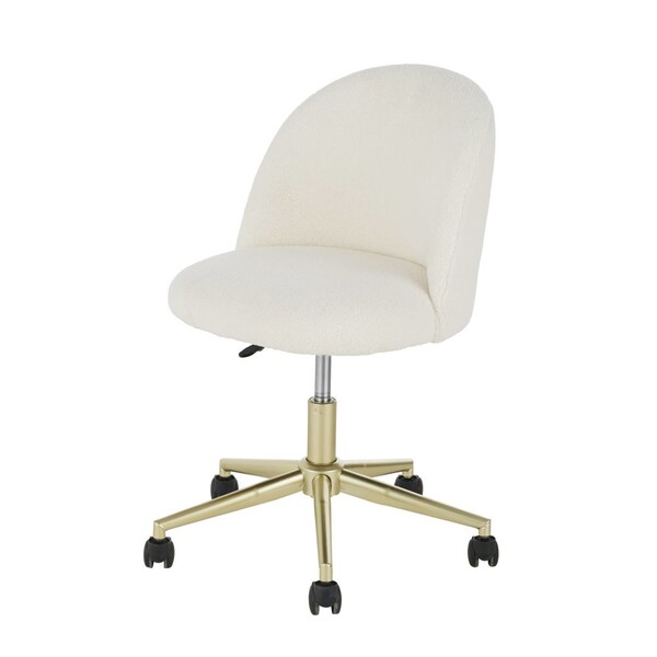 Chaise de bureau à roulettes à bouclettes blanches et métal coloris laiton