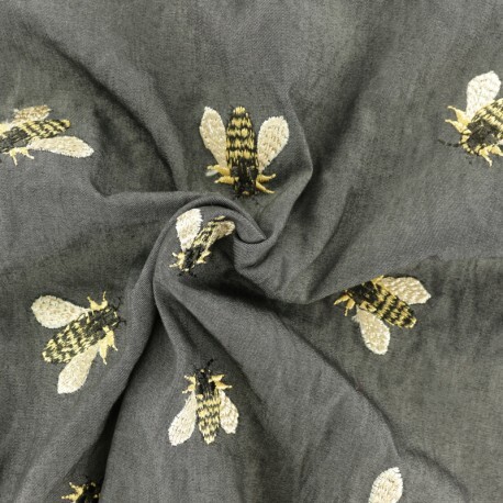 💋🤗Light Viscose fabric - black Bee embroidery - MPM