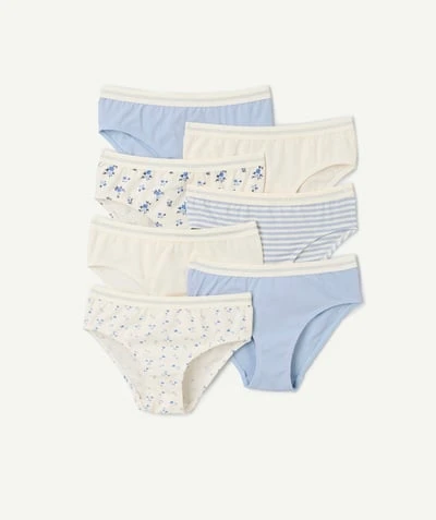 Lot de 7 culottes fille bleues et blanches