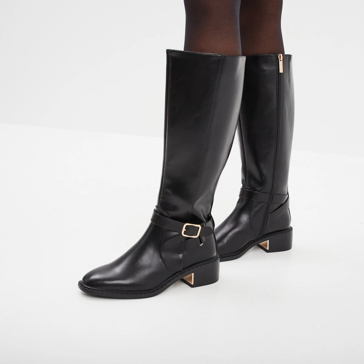 Bottes à talons avec boucles noir femme