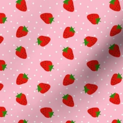 Strawberries on Pink with White Dots - Fabric | Spoonflower