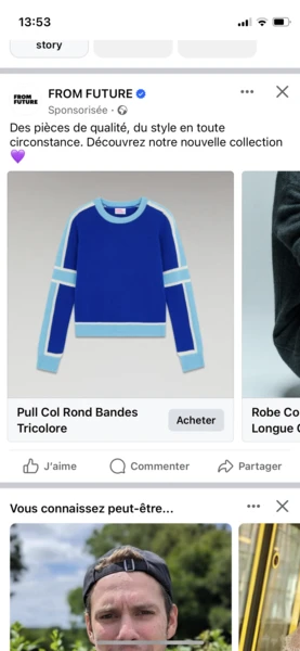 Pull Col Rond Bandes Tricolore (H23 / FEMME / Pop Blue)