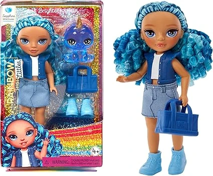 RAINBOW HIGH Littles - Sapphire Bradshaw - Petite Poupée Mannequin Articulée - Poupée Bleue de 14 cm avec Sac à Main et Animal de Compagnie Magique Yeti - Convient aux Enfants et aux Collectionneurs