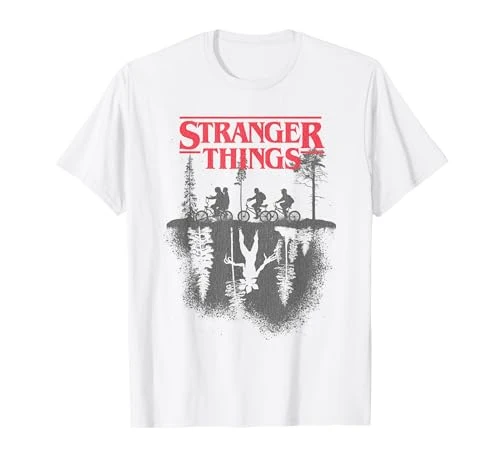 Stranger Things T-Shirt Officiel Logo de la Forêt, Unisex Adulte, Blanc, Taille S
