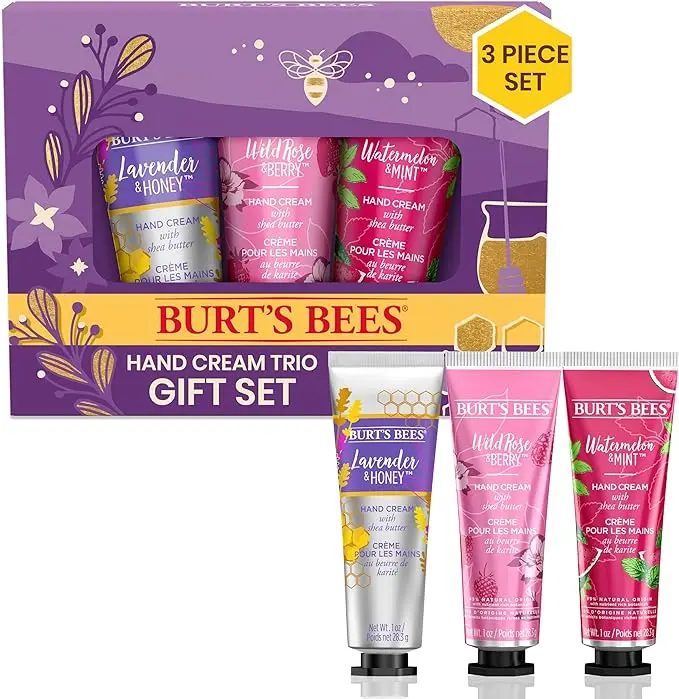 Burt's Bees Coffret cadeau crème mains réparatrice parfumée, 3 pièces, lavande et miel, rose sauvage & baies, pastèque et menthe, 3 x 28,3 g