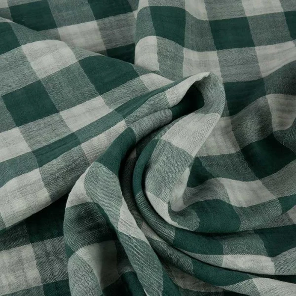 Double Gaze à Carreaux Vichy - Vert Canard | Tissu Réversible et Polyvalent