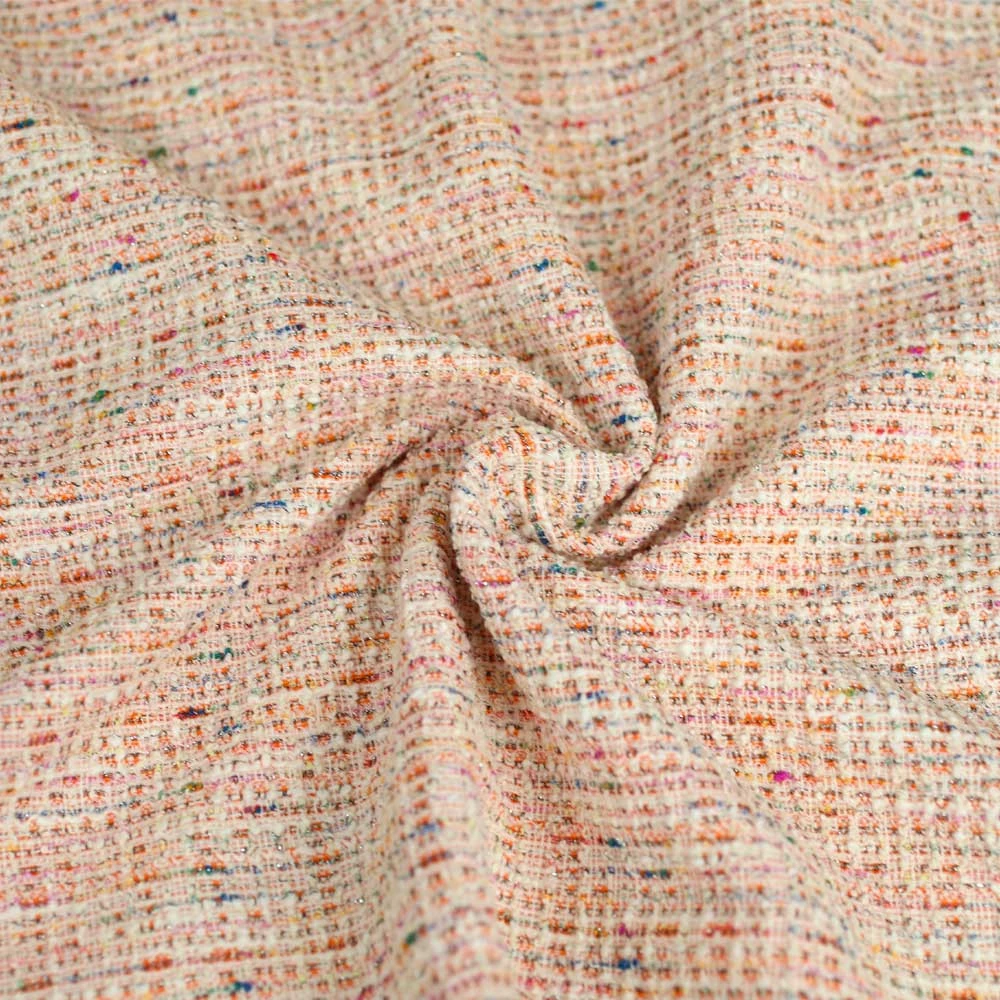 Tissu tweed orangé multicolore et fil lurex argent | Tissus pour couture d'habits en tweed