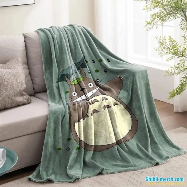 My Friend Totoro Blanket Army Green So Cute Fleece | Ghibli Merch Store