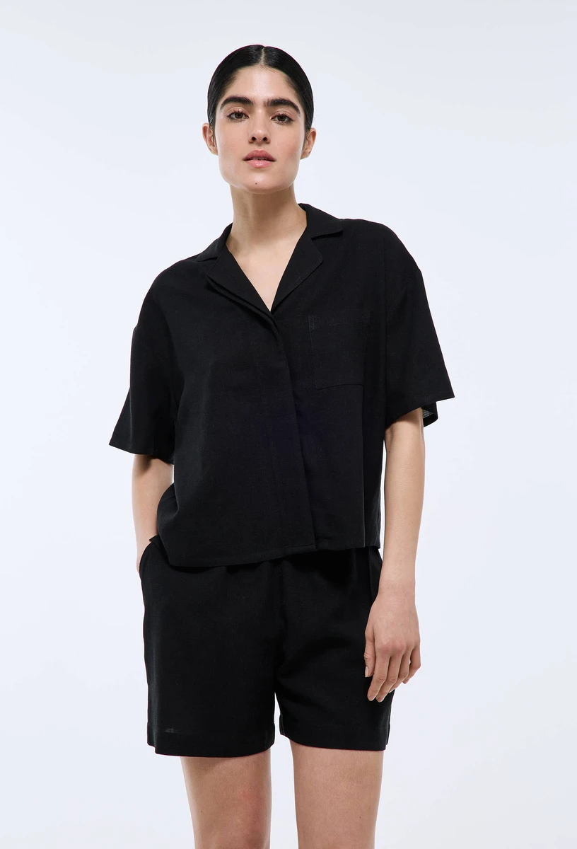 Pyjashort uni en viscose et lin