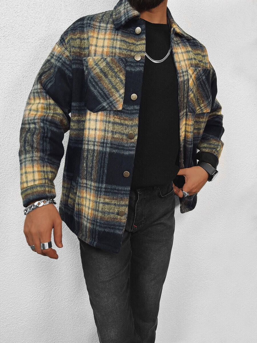 Karierte Oversize Hemd Jacke in Grün