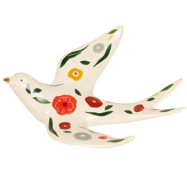 Statuette hirondelle en porcelaine à motifs multicolores H10
