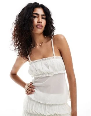 ASOS DESIGN - Top d'ensemble en tulle avec buste froncé - Ivoire