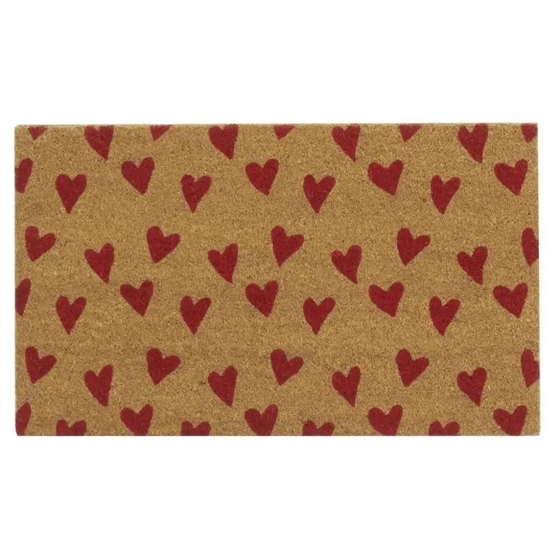 Paillasson coco intérieur extérieur 75 x 45 cm Coeurs imprimés rouges