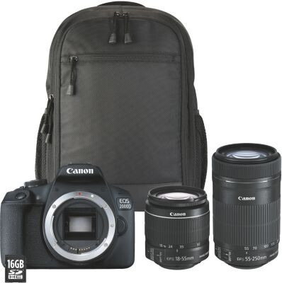 Canon EOS 2000D+18-55 IS+55-250 IS+Sac+SD Reflex