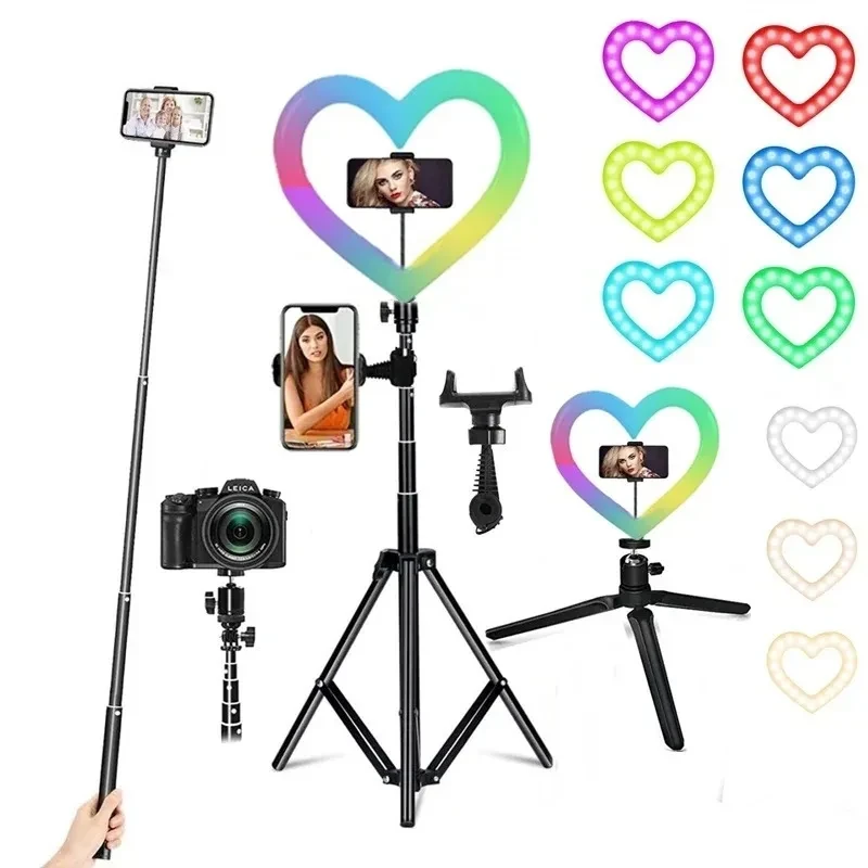 Anneau lumineux LED RGB en forme de cœur pour Selfie, 10 pouces, variable, lampe vidéo, éclairage Photo, trépied pour téléphone, maquillage, Volg en direct - AliExpress 44