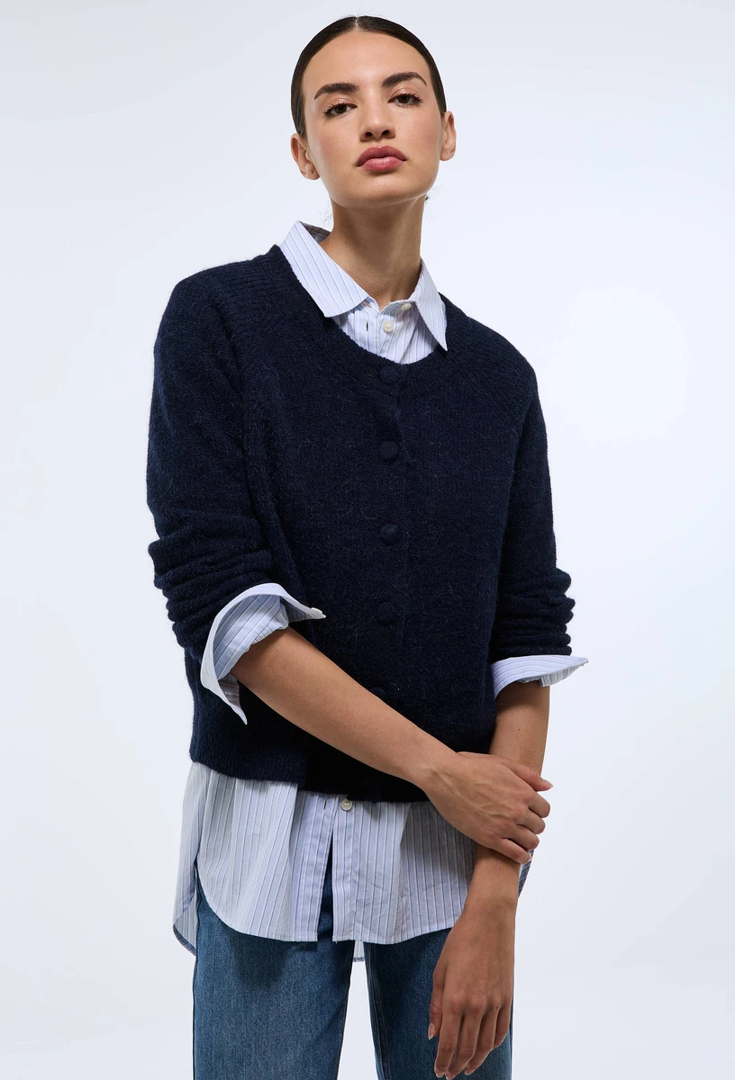 Cardigan en côte perlée contenant de l'alpaga