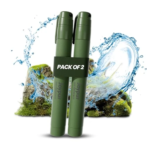 Joypur® Paille Filtrante de Survie- Purificateur d'Eau pour Randonnée Camping Bushcraft - Filtre à Eau de Poche, Materiel Militaire Accessoires Survivalisme Equipement Kit. (vert*2)