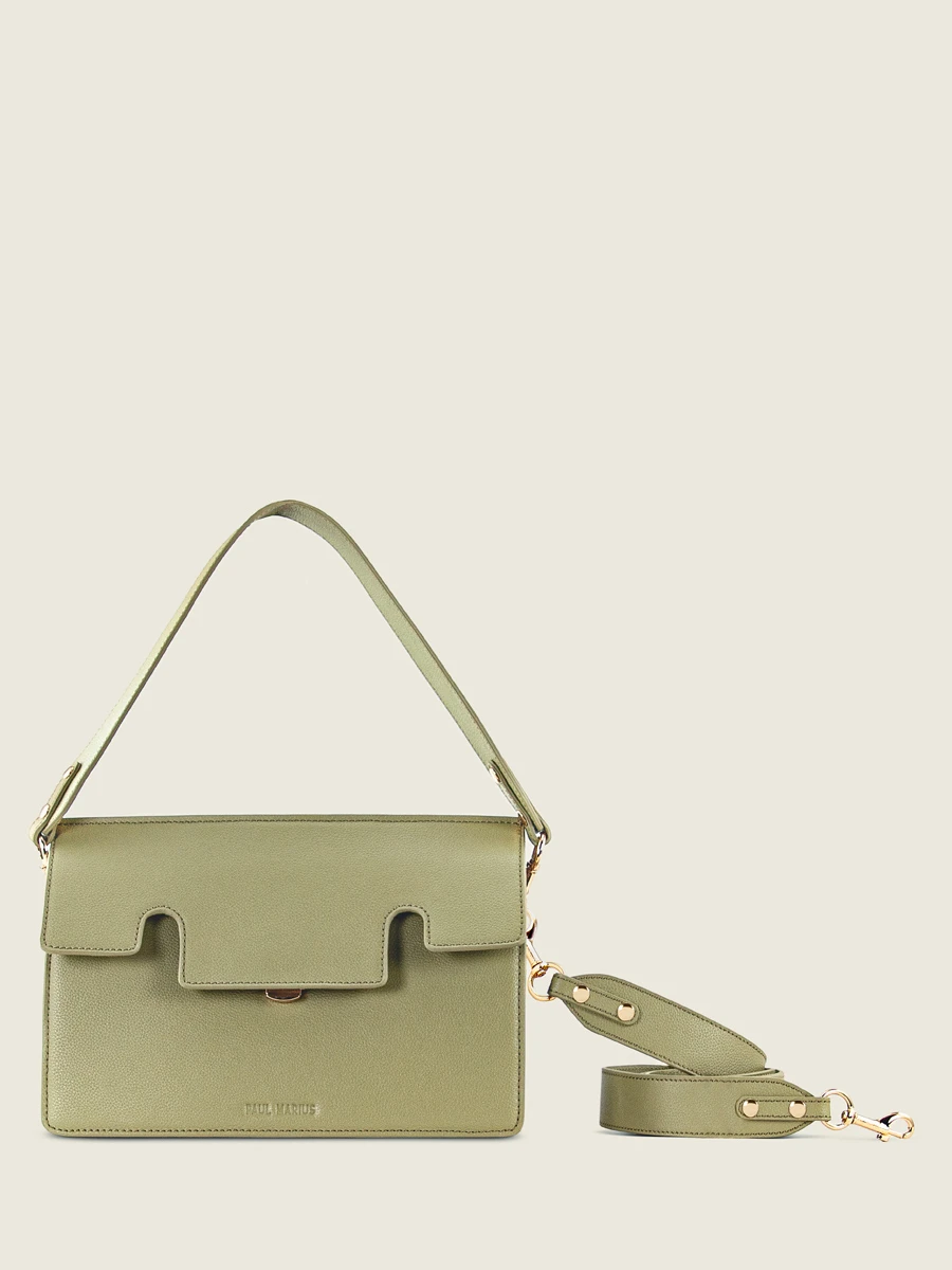 Gabrielle Amande - sac baguette en cuir vert pour femme | PAUL MARIUS