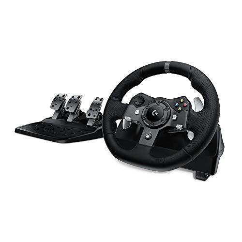 Logitech G920 Driving Force Volant de Course avec Pédales, Retour de Force Réaliste, Palettes au Volant en Acier Inoxydable, Volant en Cuir, Rotation du Volant à 900°, Prise EU, Xbox One/PC/Mac - Noir