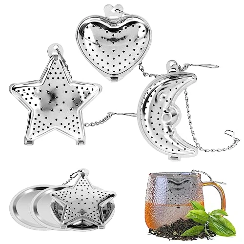 Lot de 3 Passoires à Thé en Acier Inoxydable pour Vrac, Infuseur avec Chaîne Étendue, Excellent Cadeau pour Amateurs avec 3 Plateaux