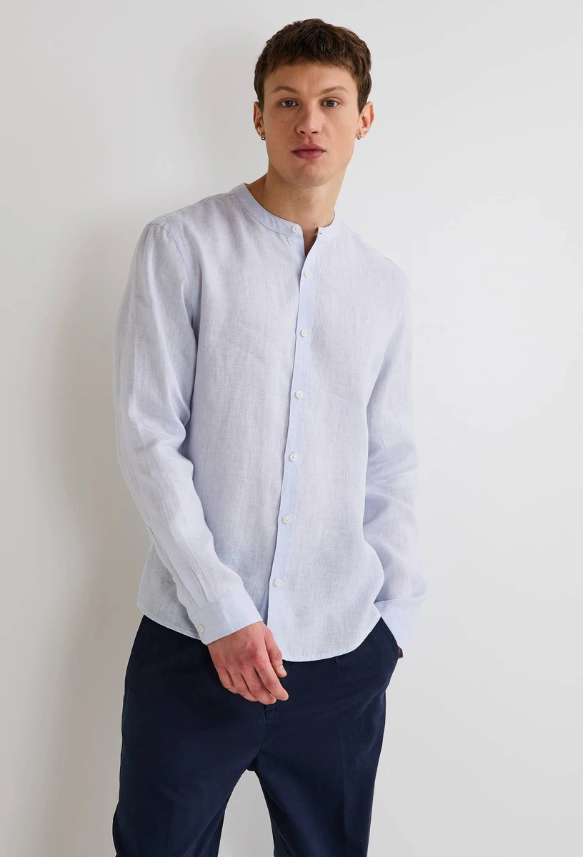 Chemise manches longues col mao en lin BLEU CLAIR pour homme MONOPRIX PREMIUM