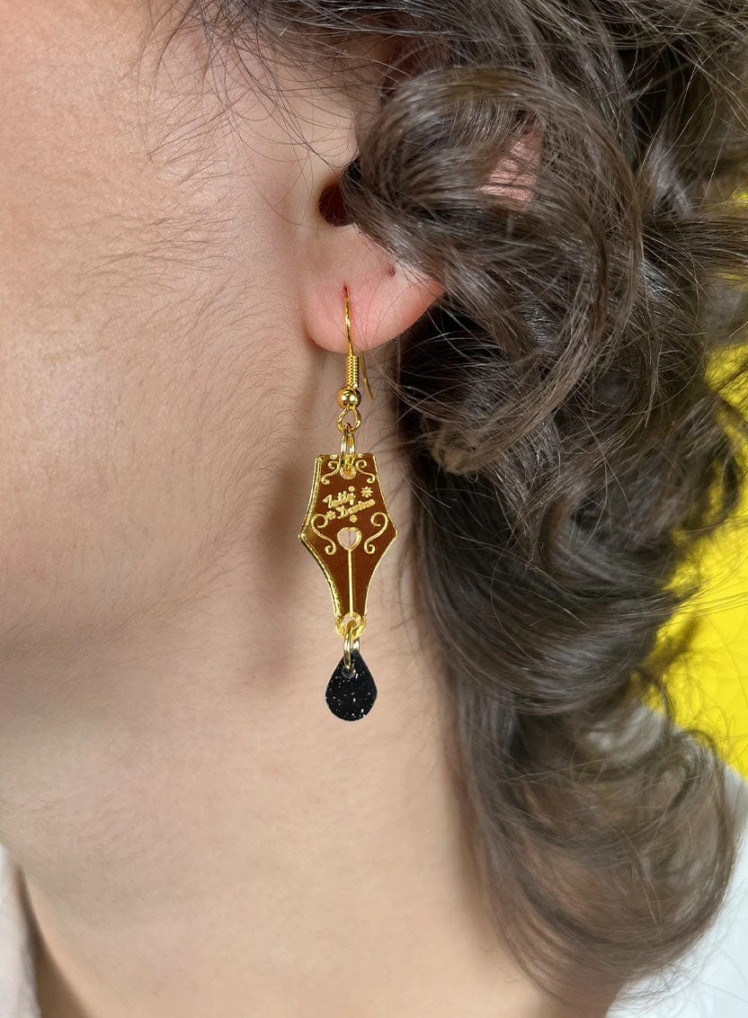 Pen Nib Earrings - Gold