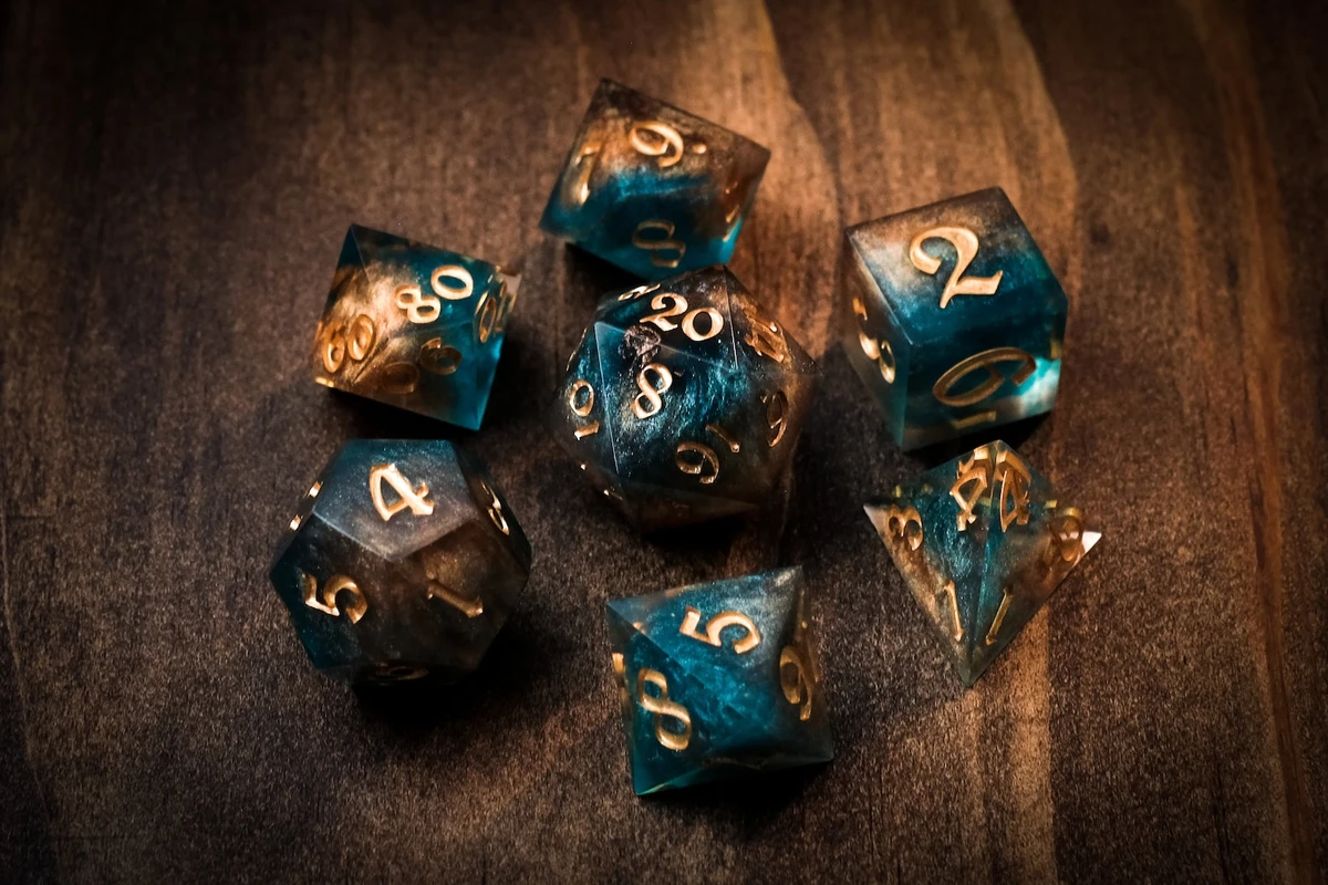 Golden Tides DnD Dice Set - handmade sharp edge resin dice, great gift for Dungeons and Dragons, Pathfinder, D&D and other TTRPGs,
