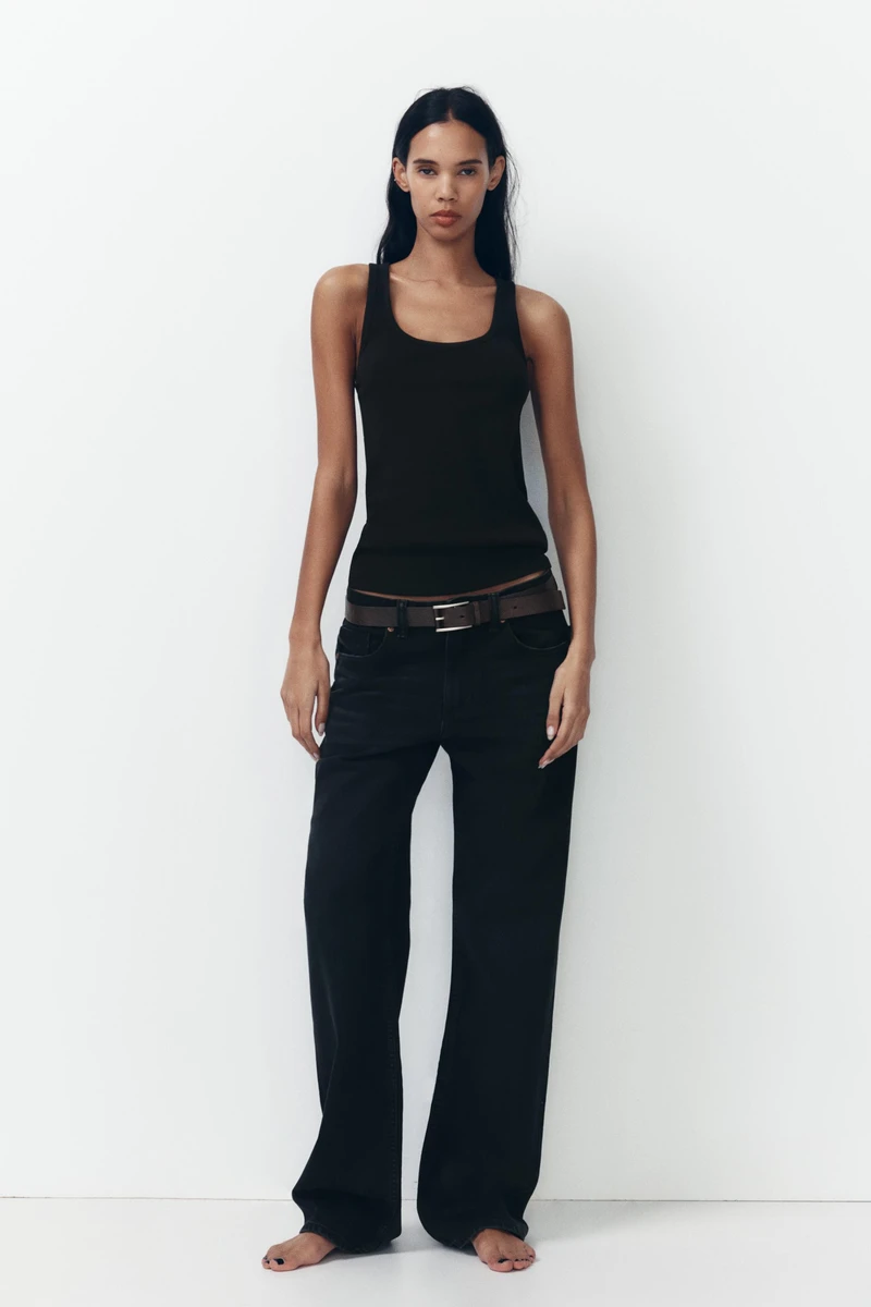 JEAN TRF COUPE LARGE À TAILLE MI-HAUTE LONG