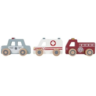 Lot de 3 véhicules de secours en bois
