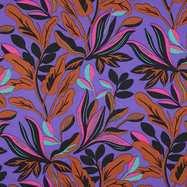 Satin de coton Lush Leaves | Nerida Hansen – lilas/bronze - Idéal pour Tuniques