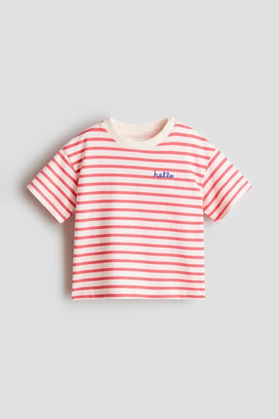 T-shirt avec détail brodé - Rose framboise/Hello - ENFANT | H&M BE