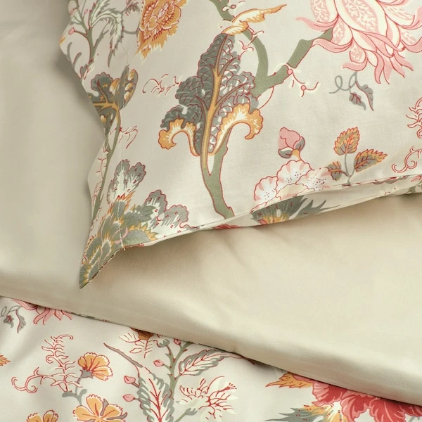 NÄSSELKLOCKA Housse de couette et 2 taies - beige-gris clair/multicolore 240x220/65x65 cm