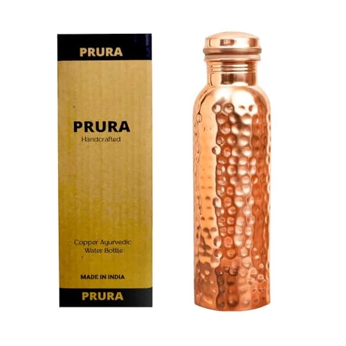 Prura Bouteille d'eau en cuivre pur ayurvédique anti-fuite 900ml/30oz Motif 9