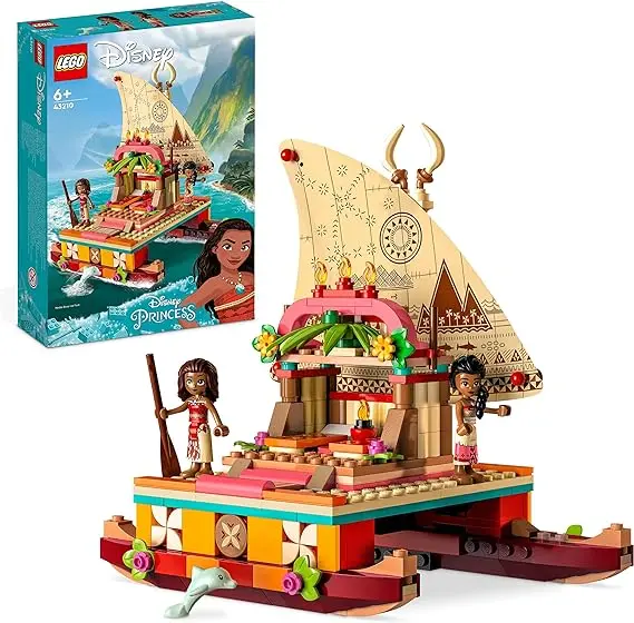 LEGO 43210 Disney Princesse Le Bateau d’Exploration de Vaiana, Jouet avec Mini-Poupée Sina, et Figurine Dauphin, Jeu Créatif pour Garçons et Filles 6 Ans