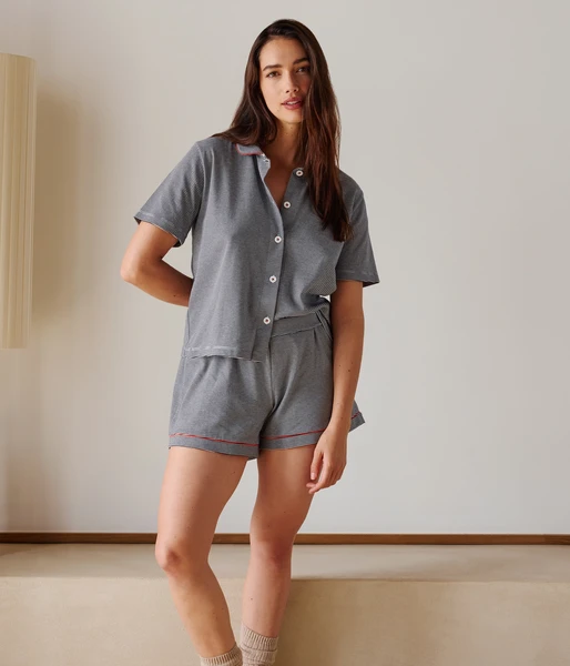 Pyjama short femme en coton boutonnée à rayures