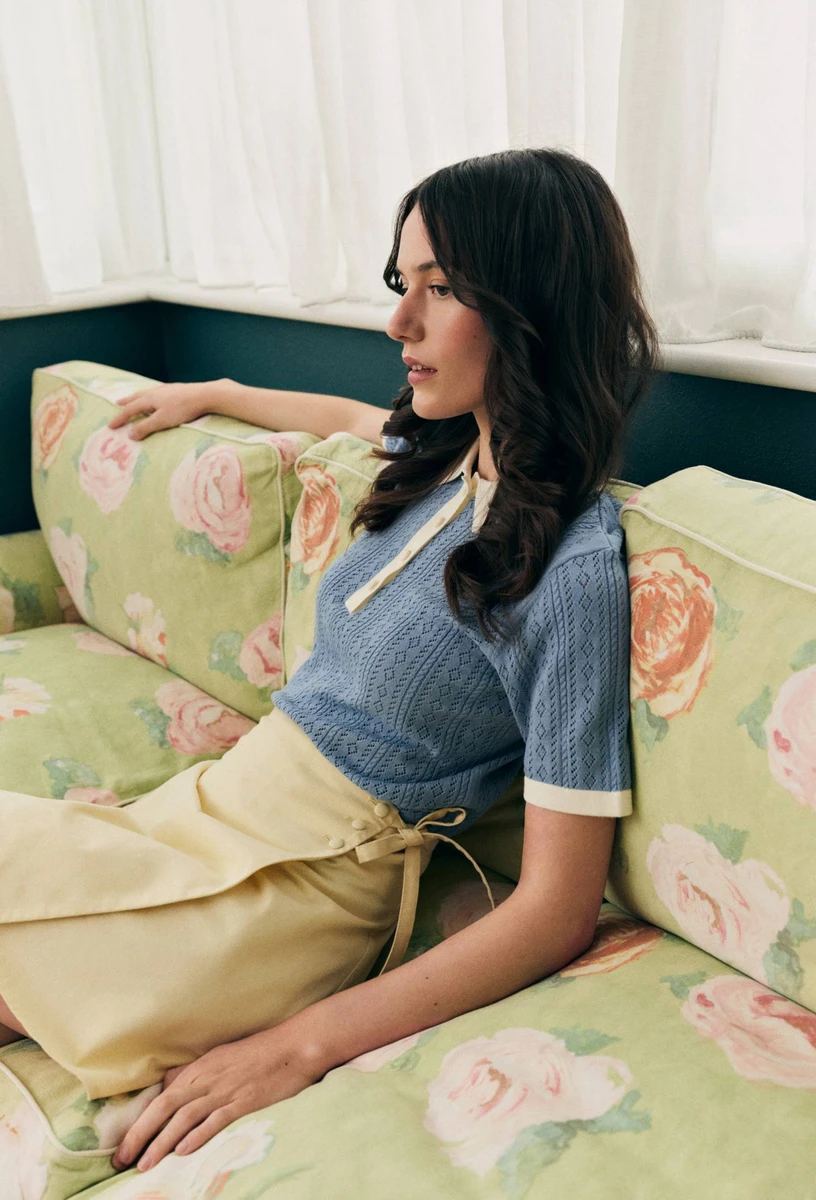 Polo ajouré bicolores en coton BIO BLEU pour femme MONOPRIX